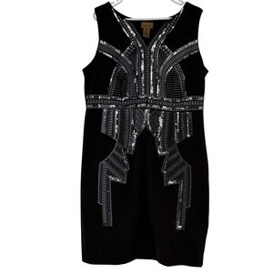 Midnight Velvet Sequin Art Deco Sheath Dress 18W Cocktail Formal